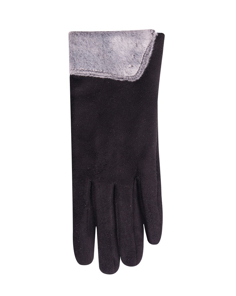 Rękawiczki damskie czarne futerkowy mankiet dotykowe 