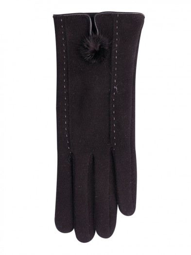 Rękawiczki czarne z przeszyciami i puszkiem