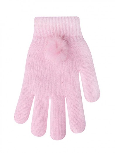 Rękawiczki różowe z pomponem na mankiecie