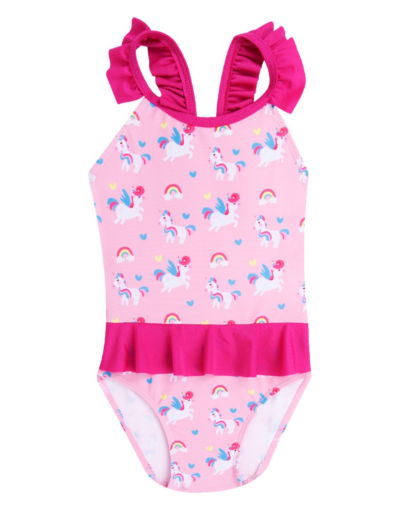 Kostium kąpielowy dziewczęcy w jednorożce różowy jednoczęściowy