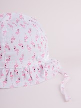 Czapka letnia kapelusz jasnoróżowy ze wstążką we flamingi 