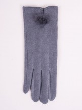 Rękawiczki kobiece szare drobny futrzany pompon