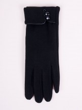Rękawiczki kobiece czarne ozdobny mankiet z guzikami