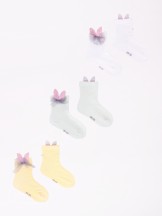 Skarpety dziewczęce 3PAK z aplikacją 3D z uszami królika i kokardką