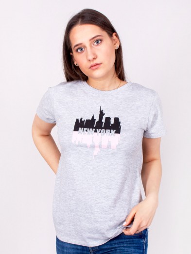 Koszulka damska t-shirt bawełniana New York szary melanż 