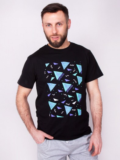 Koszulka męska t-shirt bawełniana trójkąty czarna 