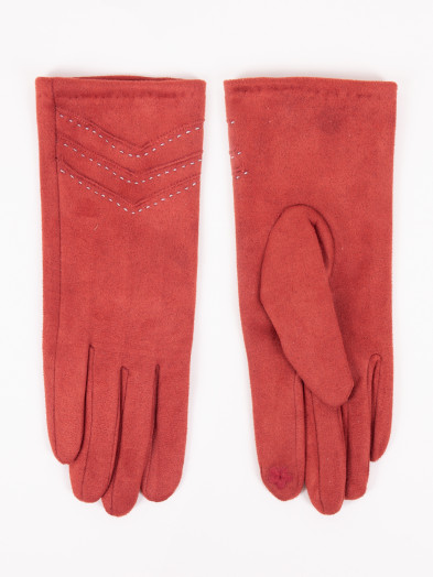 Rękawiczki damskie bordowe zamszowe z przeszyciami dotykowe