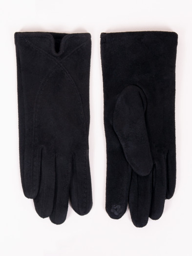 Rękawiczki damskie czarne zamszowe z przeszyciami dotykowe