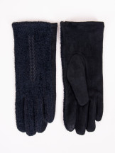 Rękawiczki damskie czarne z haftem w jodełkę dotykowe