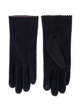 Rękawiczki damskie czarne z ozdobnym obszyciem dotykowe