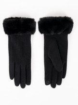 Rękawiczki damskie czarne z futrzanym mankietem dotykowe
