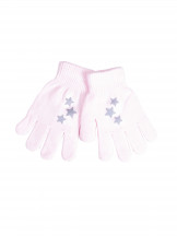 Rękawiczki dziecięce pięciopalczaste z odblaskiem różowe z gwiazdkami