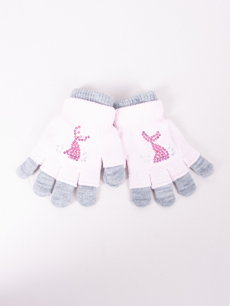 Rękawiczki dziecięce podwójne różowe ozdobne cekiny