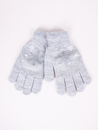 Rękawiczki dziecięce pięciopalczaste szare ze śnieżynką
