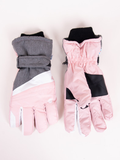 Rękawiczki narciarskie damskie pięciopalczaste różowo-szare