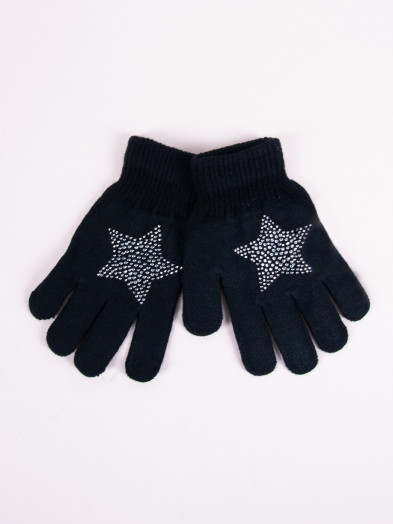 Rękawiczki dziecięce akrylowe z jetami czarne z gwiazdką