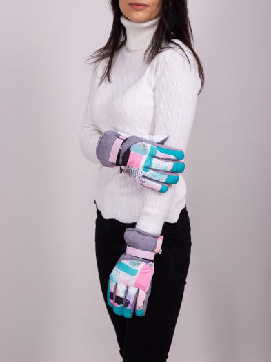 Rękawiczki narciarskie damskie pięciopalczaste szare w graffiti 