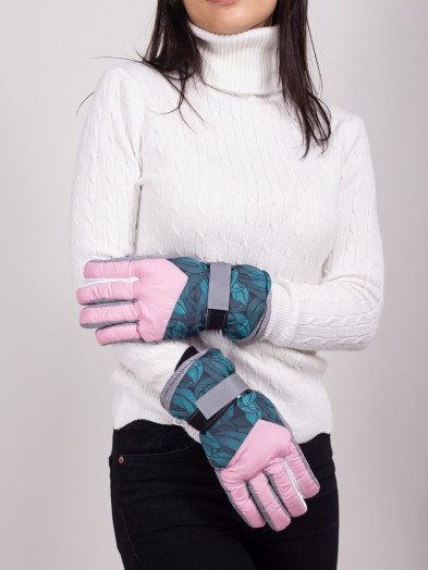 Rękawiczki narciarskie damskie pięciopalczaste szare w liście