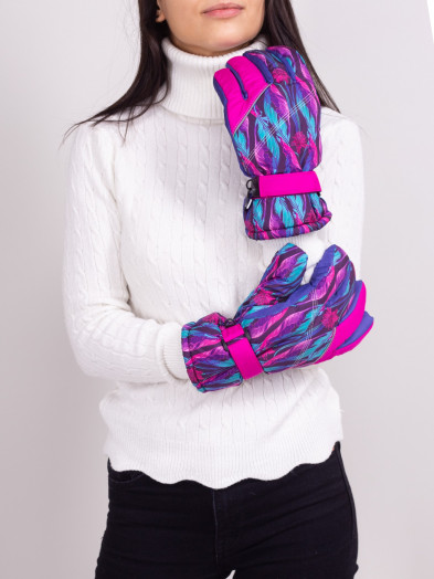 Rękawiczki narciarskie damskie pięciopalczaste fioletowe w liście