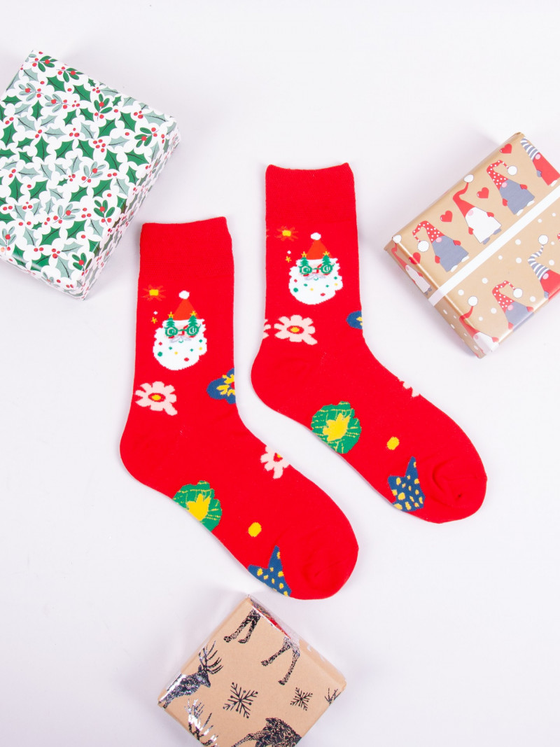 Skarpety Spoksy bawełniane świąteczne Mikołaj w okularach