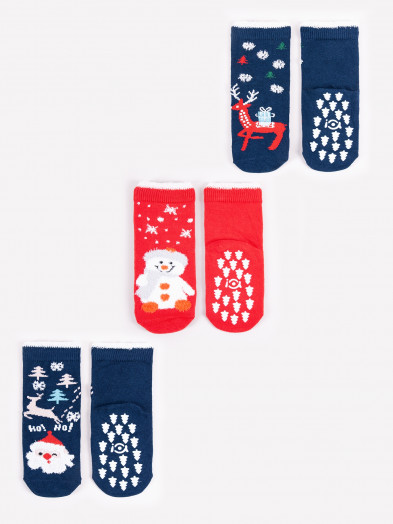 Skarpety dziecięce świąteczne bawełniane z ABS 3PAK