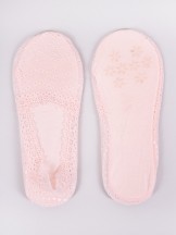 Skarpety stopki damskie niskie koronkowe z ABS szlaczek pudrowo różowe 3PAK