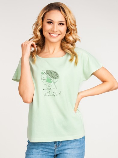 Koszulka damska t-shirt bawełniany liść