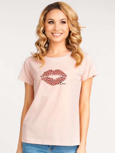 Koszulka damska t-shirt bawełniany panterkowe usta