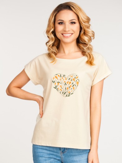 Koszulka damska t-shirt bawełniany kwiatowe serce