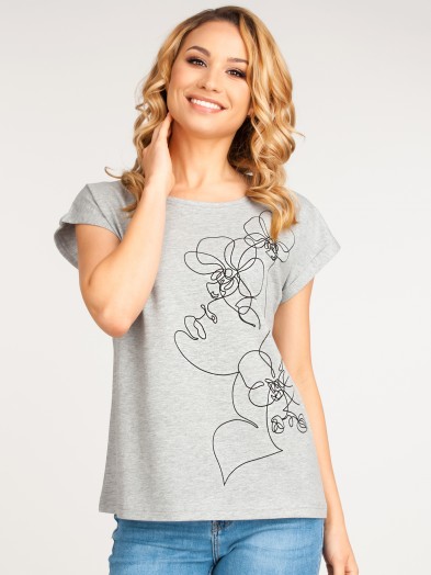 Koszulka damska t-shirt bawełniany twarz w kwiatach