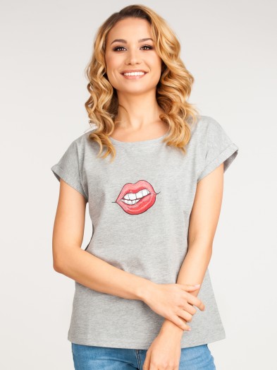 Koszulka damska t-shirt bawełniany zmysłowe usta