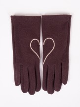 Rękawiczki damskie brązowe z haftem dotykowe