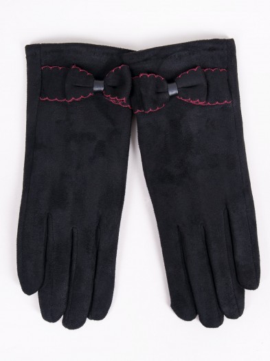 Rękawiczki damskie czarne zamszowe z kokardką dotykowe
