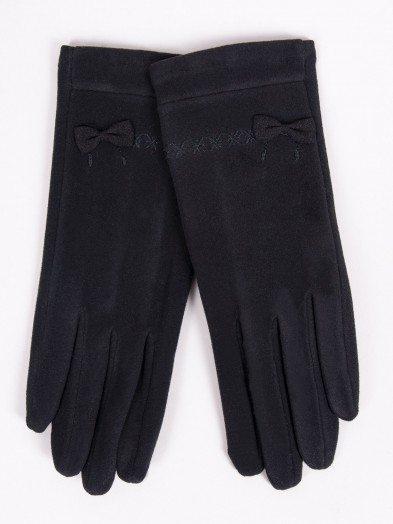 Rękawiczki damskie czarne z kokardką dotykowe