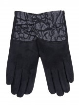 Rękawiczki damskie czarne zamszowe wzorzysty mankiet dotykowe