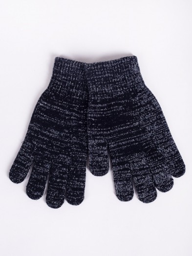 Rękawiczki damskie akrylowe z srebrną nitką czarne