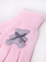 Rękawiczki dziewczęce z misiem 3D różowe