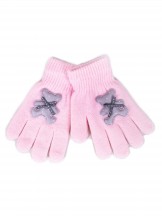 Rękawiczki dziewczęce z misiem 3D różowe