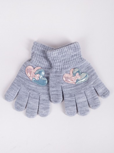 Rękawiczki dziewczęce z sercami 3D szare