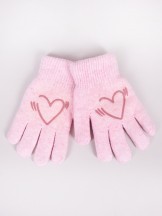 Rękawiczki dziewczęce wełniane ocieplane różowe serce