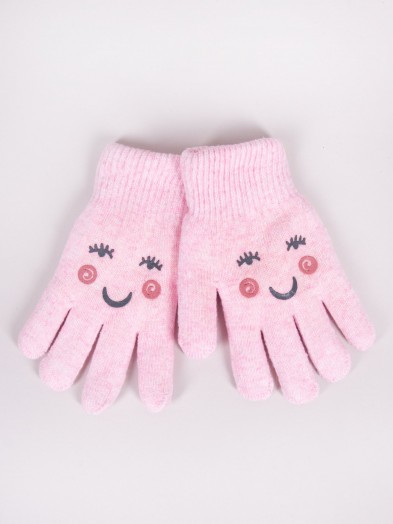 Rękawiczki dziewczęce wełniane ocieplane różowe buźka