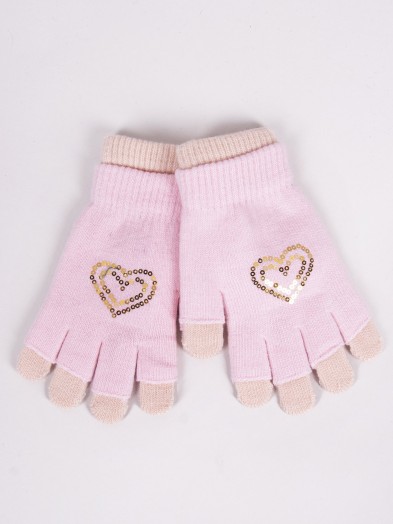 Rękawiczki dziewczęce podwójne różowe cekinowe serce