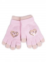 Rękawiczki dziewczęce podwójne różowe cekinowe serce