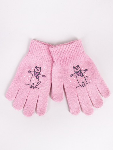 Rękawiczki dziewczęce pięciopalczaste różowe kotek