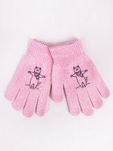 Rękawiczki dziewczęce pięciopalczaste różowe kotek