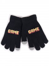 Rękawiczki chłopięce pięciopalczaste czarne GAME dotykowe