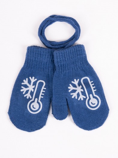 Rękawiczki chłopięce jednopalczaste ze sznurkiem niebieskie ze śnieżynką
