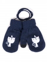 Rękawiczki dziewczęce jednopalczaste ze sznurkiem dwuwarstwowe kotek dotykowe