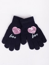 Rękawiczki dziewczęce pięciopalczaste z cekinami Love czarne