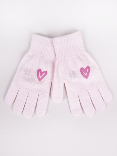 Rękawiczki dziewczęce pięciopalczaste różowe hasztag serce